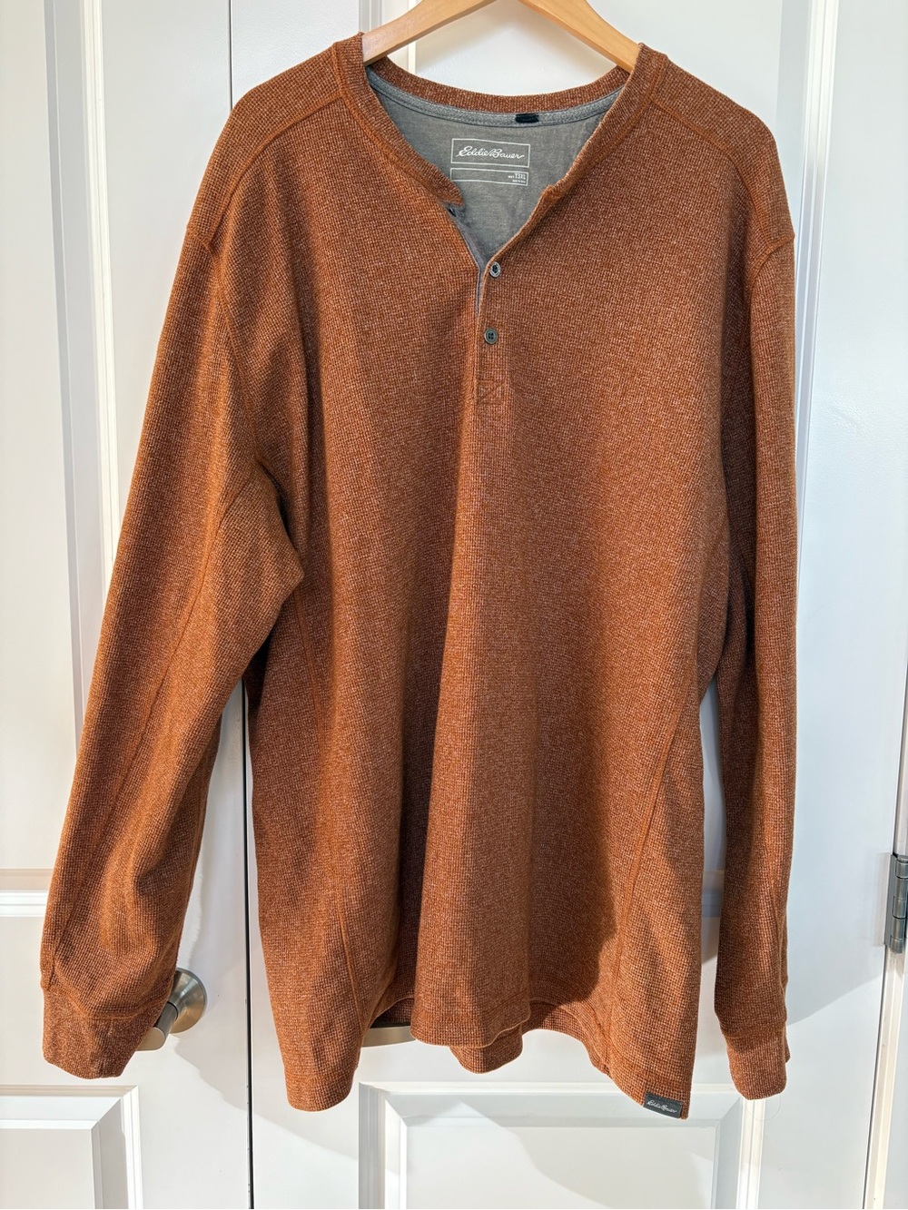 Eddie Bauer Men's Henley Long Sleeve in Burnt Orange Heather 3XLT